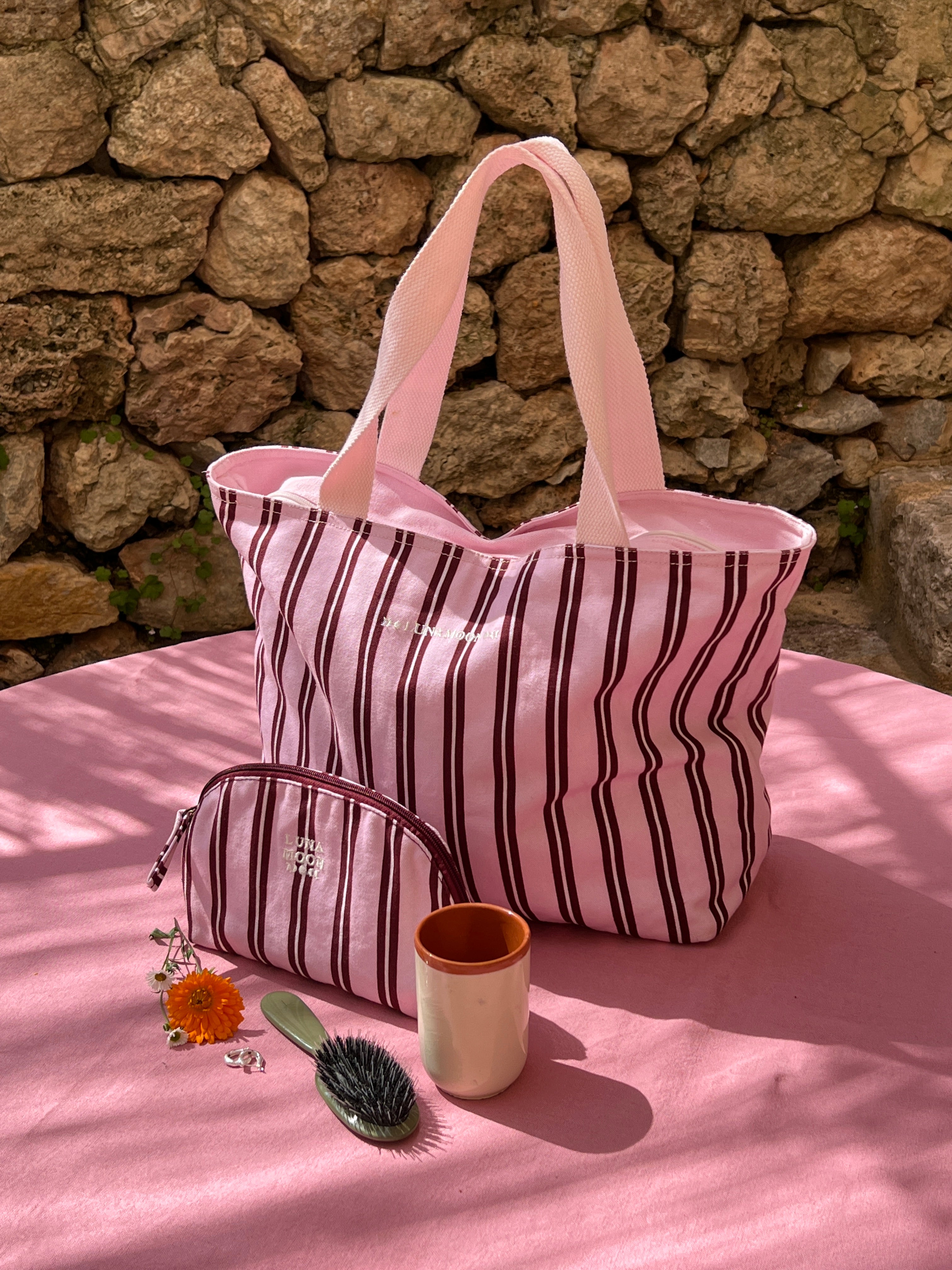 Luna Moon Medium Shoulder Bag - Sandra Stripes Shopper Light Pink