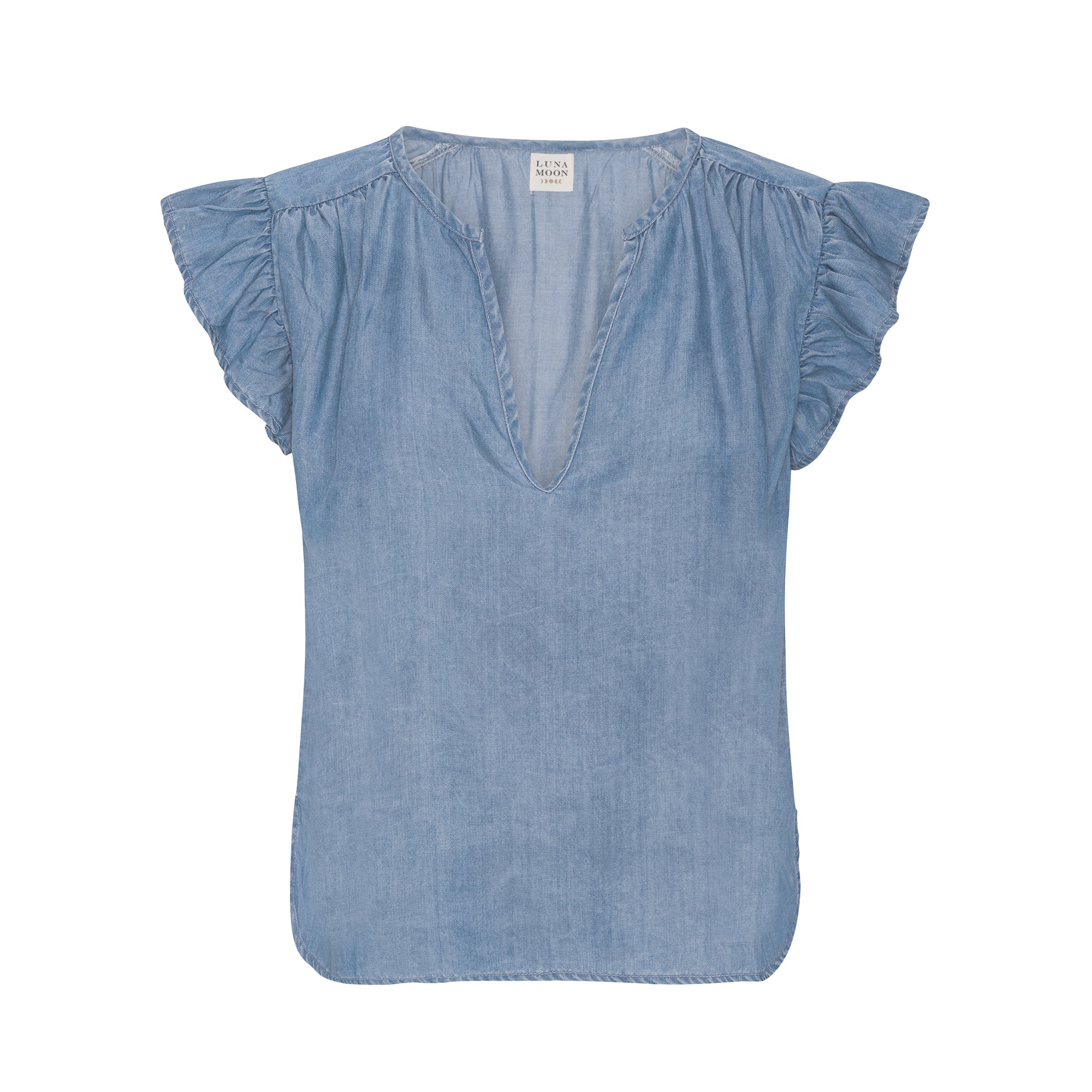 Luna Moon Nantucket Sleeveless Blouse Top Denim washed