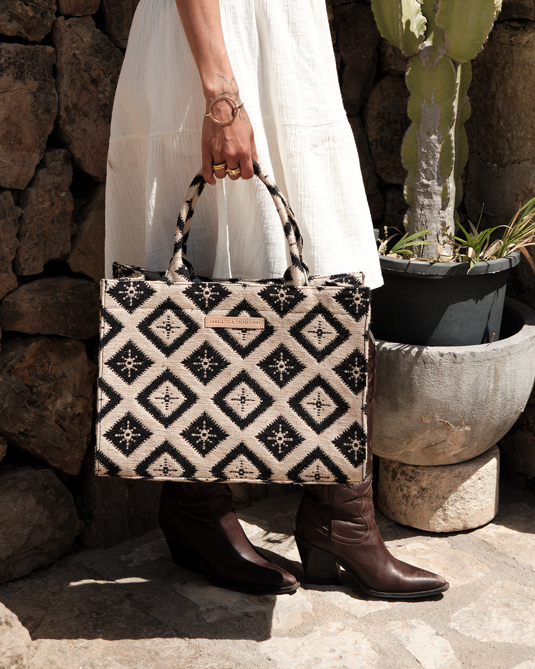 Luna Moon Big Tote - Rue Rivoli Bag Jute - black