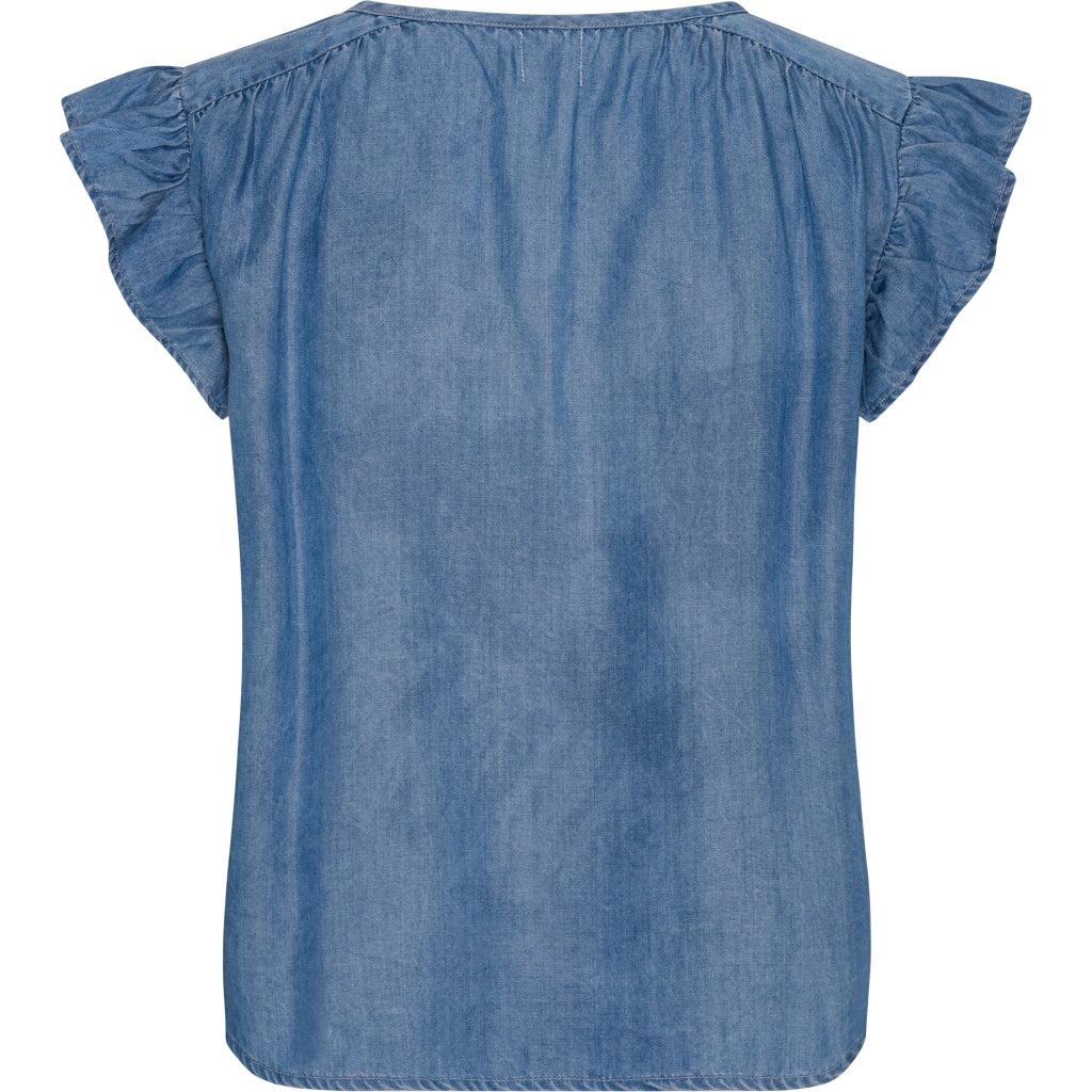 Luna Moon Nantucket Sleeveless Blouse Top Denim washed