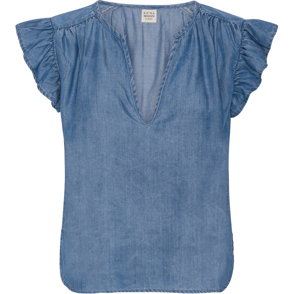 Luna Moon Nantucket Sleeveless Blouse Top Denim washed